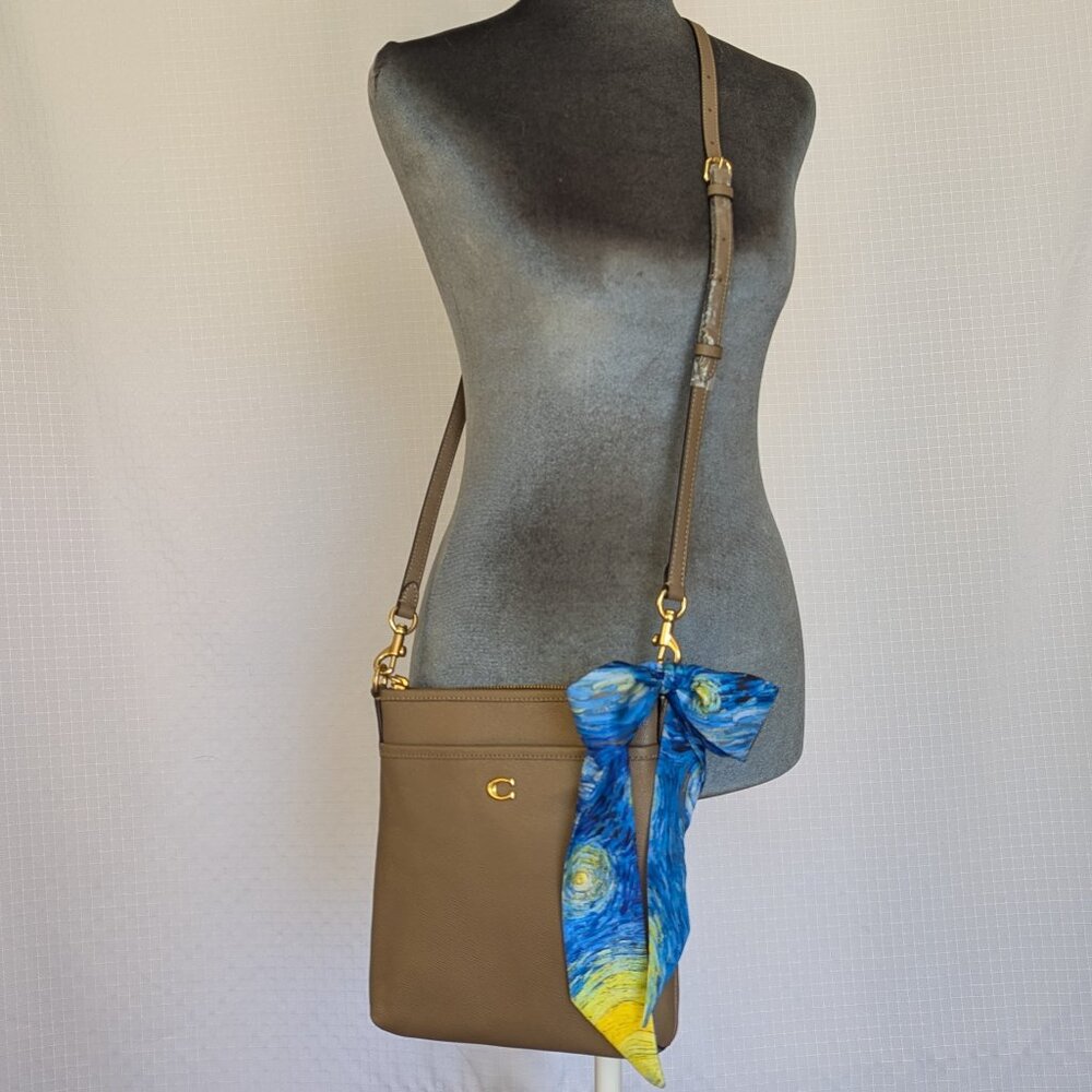 Coach Kitt Messenger Crossbody Bag Leather Adjustable Strap + Twilly